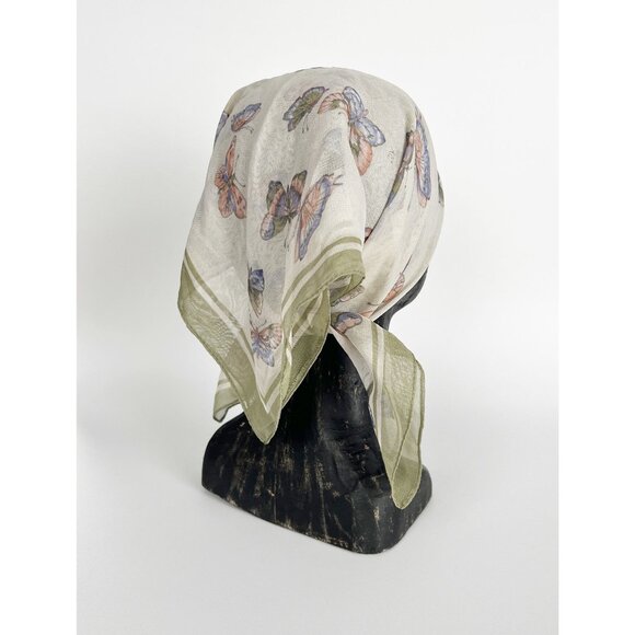 Vintage Silk Butterfly Print Scarf Bandana Headband Cottagecore Romantic Dainty - Picture 2 of 8